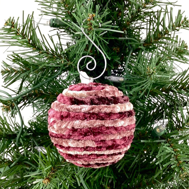 Shatterproof christmas ornament crocheted purple variegated
