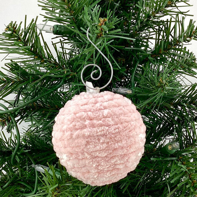 Shatterproof christmas ornament crocheted fluffy pink