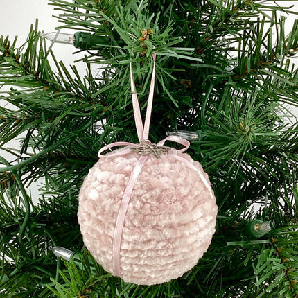 Shatterproof christmas ornament crocheted velvetpink with dragonfly