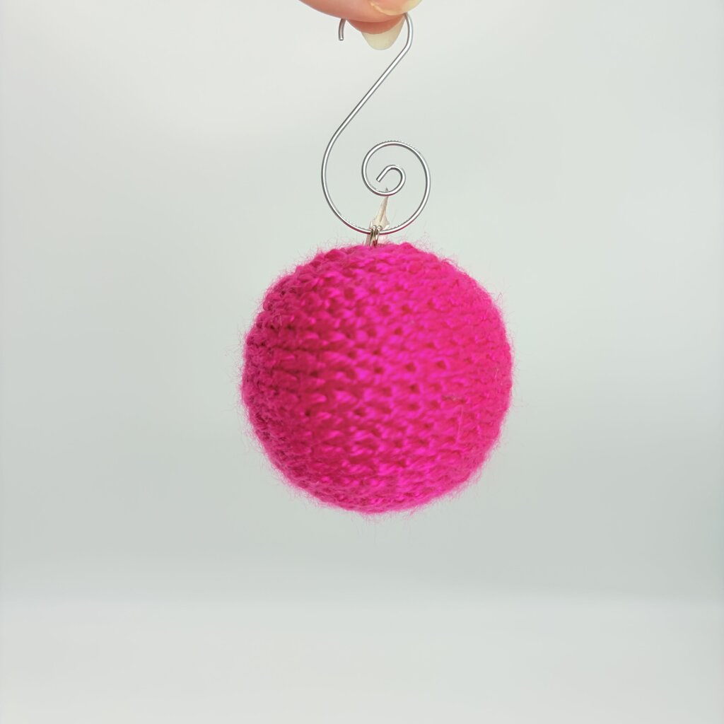 Mini Shatterproof christmas ornament hot pink crocheted