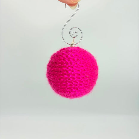 Mini Shatterproof christmas ornament hot pink crocheted