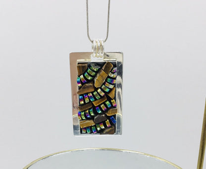 Tiger eye and hematite rectangle pendant