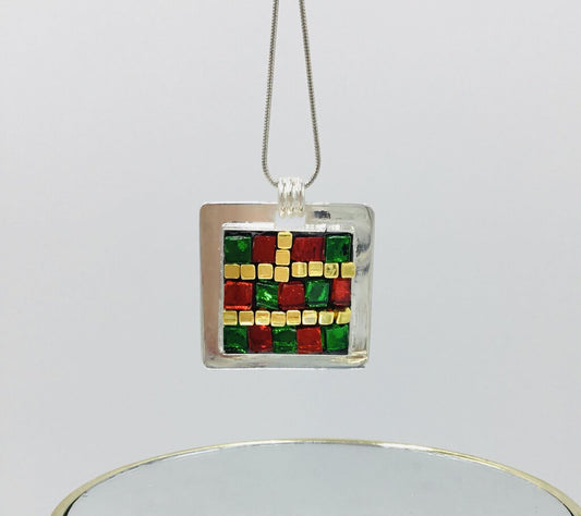 Stirling silver stained glass holiday pendant