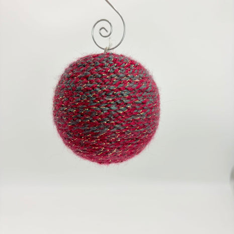 Red grey and gold crochet shatterproof ornament