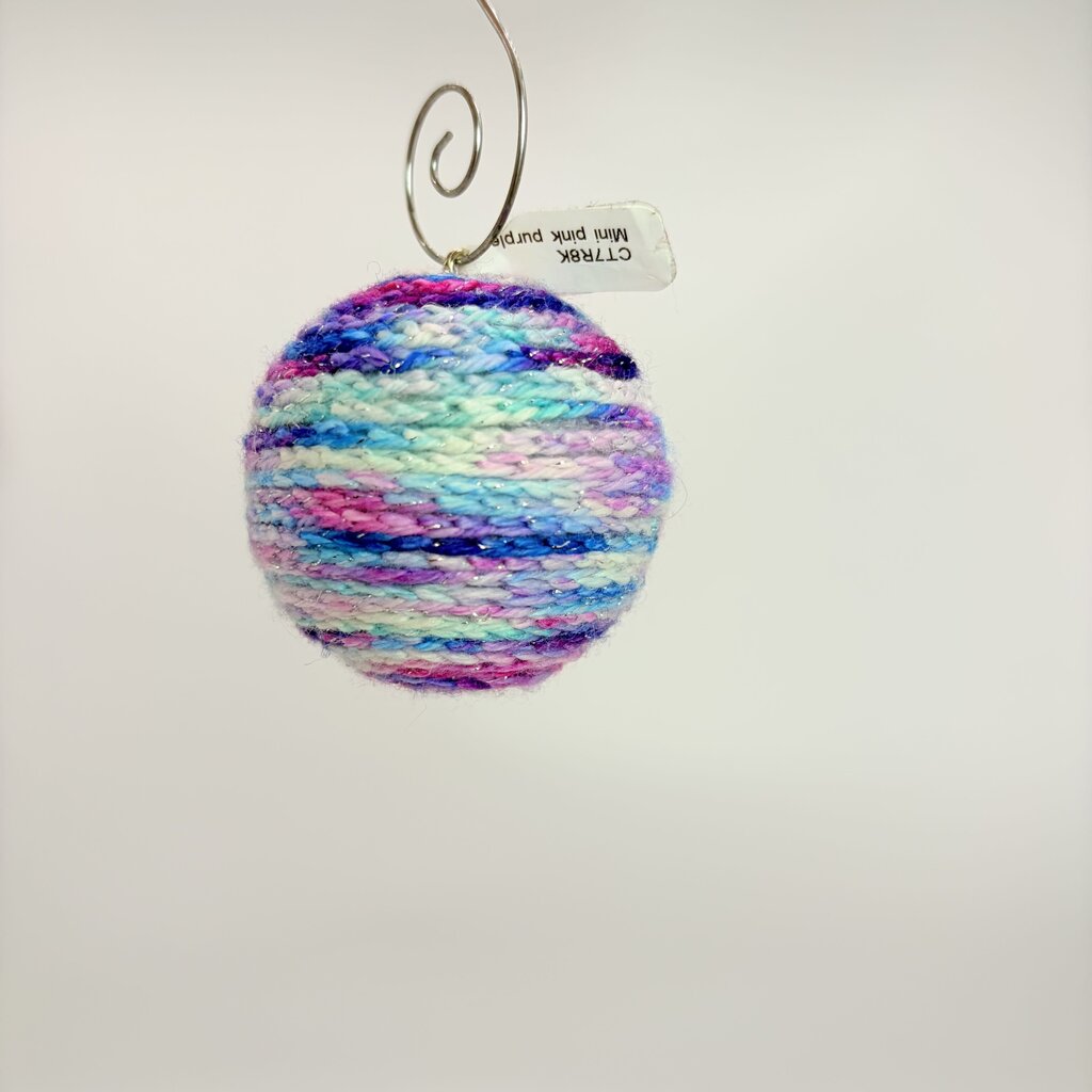 Mini pink purple teal sparkle crochet shatterproof ornament
