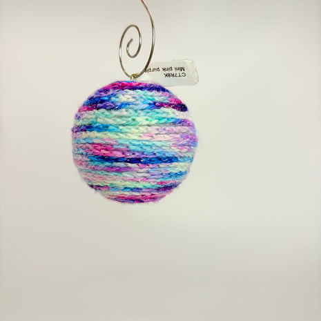 Mini pink purple teal sparkle crochet shatterproof ornament