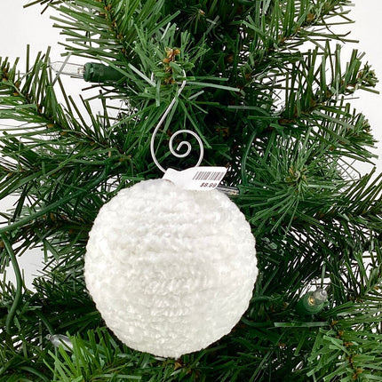 white crochet snowball shatterproof ornament