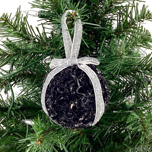 Black and silver fabric shatterproof ornament