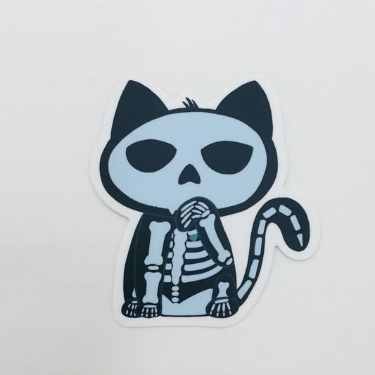 Teal Skeleton Cat Vinyl Sticker