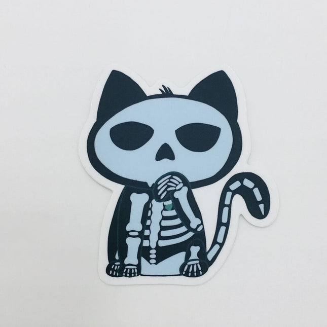 Teal Skeleton Cat Vinyl Sticker