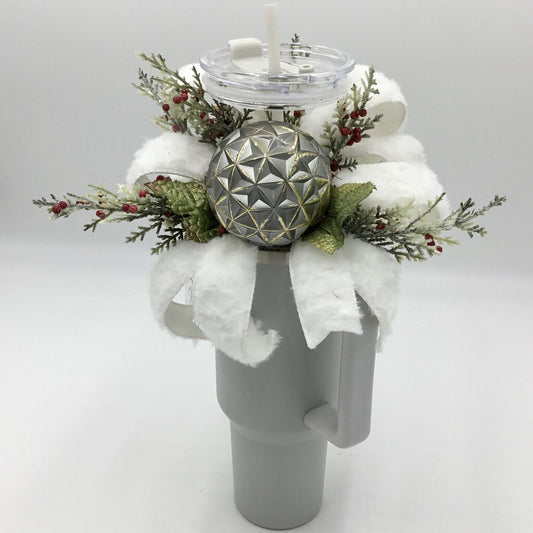 Tumbler Topper, Gray with White Fur Ribbon