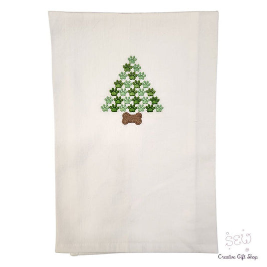 Pawprint Christmas tree Embroidered Towel