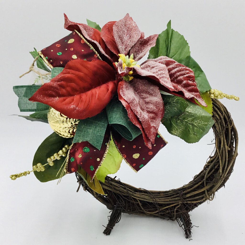 Stand Up Wreath, Poinsettia w/Gold Ball