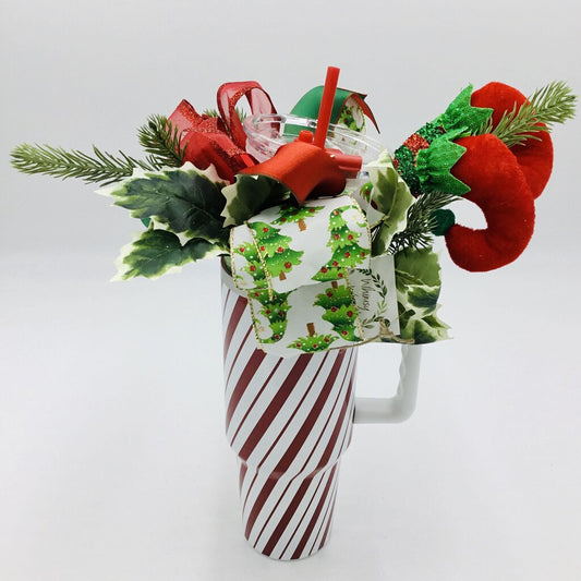 Tumbler Topper, Red Peppermint w/Elf Legs