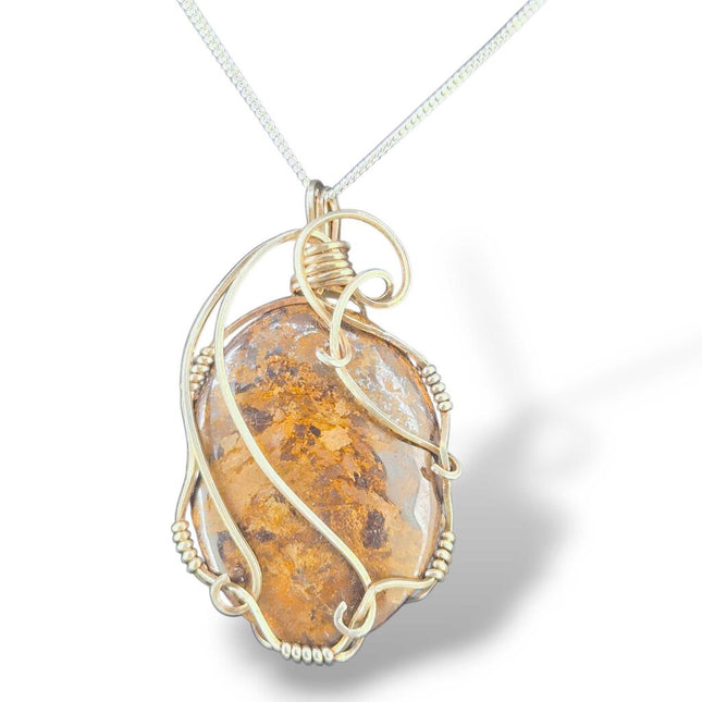 Sterling Silver Wrapped Bronzite Pendant