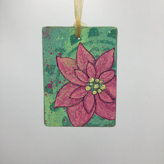 Pink Poinsettia Ornament- Rectangle (1)