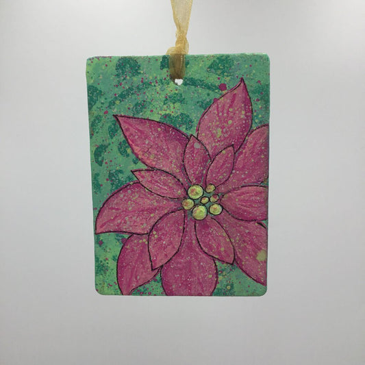 Pink Poinsettia Ornament- Rectangle (2)