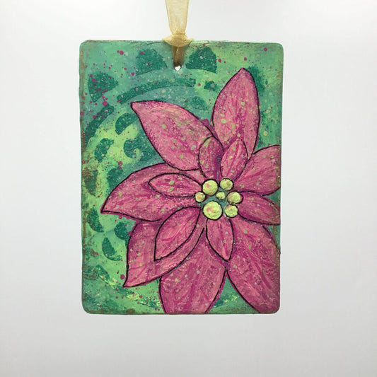 Pink Poinsettia Ornament- Rectangle (3)