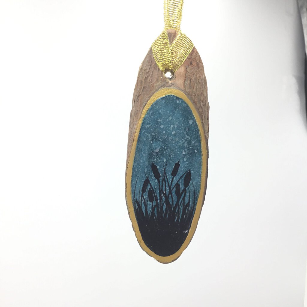 Turquoise Wood Slice Cattail Ornament Small (7)