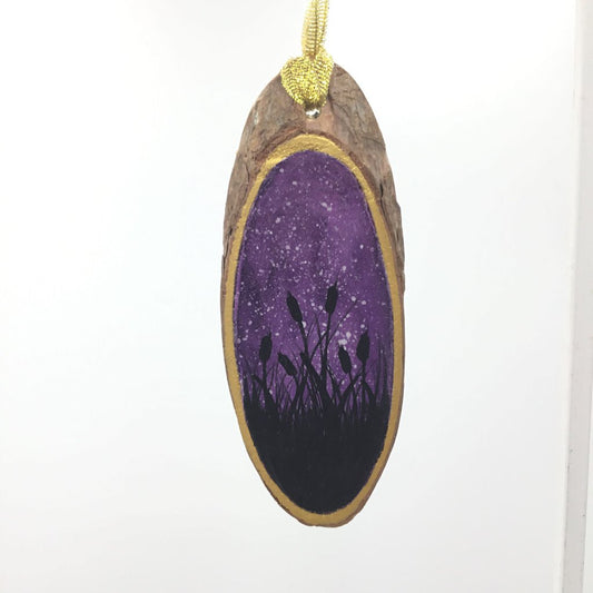 Purple Wood Slice Cattail Ornament Md (6)