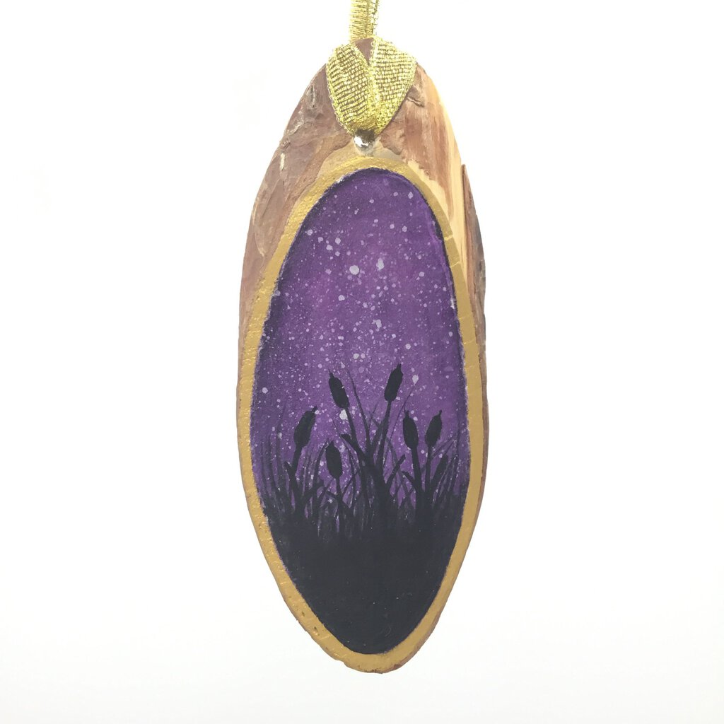 Purple Wood Slice Cattail Ornament Lg (7)