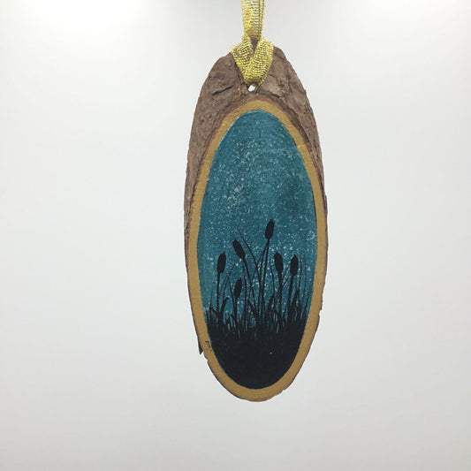 Turquoise Wood Slice Cattail Ornament Lg (9)