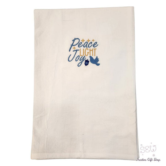 Peace Joy Light Hanukkah Embroidered Towel