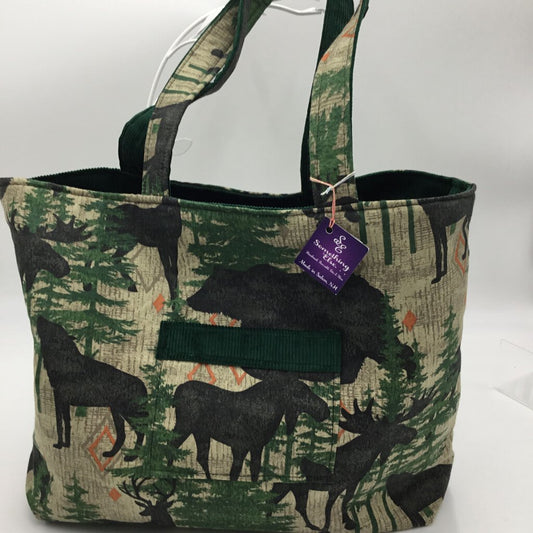 Moose/Bear Reversible Tote Bag w/ green