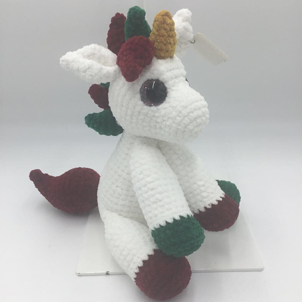 Crocheted unicorn Xmas colors