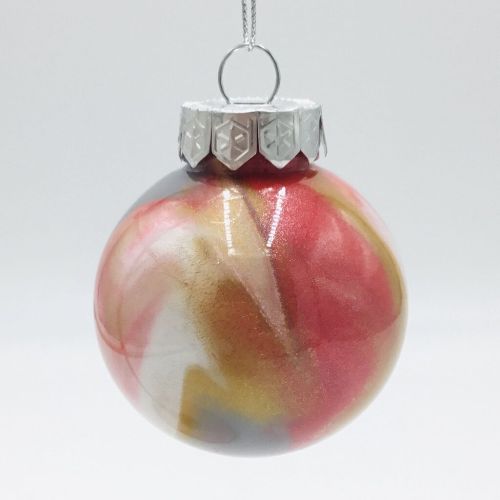 Round Christmas Ornament 2.4" Red, Silver, White, Gold