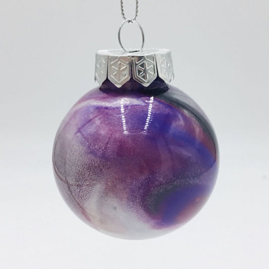 Round Christmas Ornament 2.4" Purple, Silver, Mauve, Dark Silver