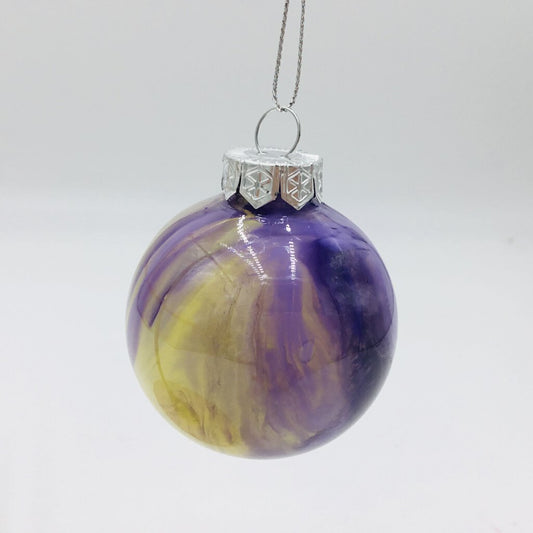 Round Christmas Ornament 2.4" Purple & Yellow