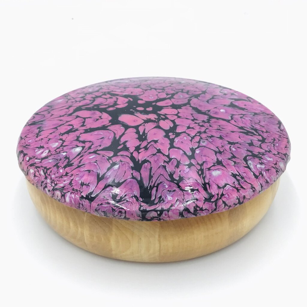 Trinket Box 5" x 1.75" Light Pink & Black Cover - Light stain wood