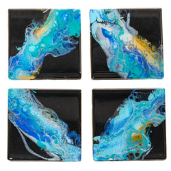 Coasters Square - Set of 4, Turquoise, Blue, Black & Gold - view 1