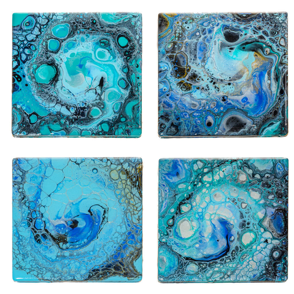 Coasters Square - Set of 4, Turquoise, Blue, Black & Gold