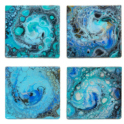 Coasters Square - Set of 4, Turquoise, Blue, Black & Gold