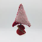 Red/white with red burlap sack