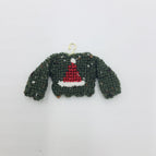 olive tweed ugly sweater with red Santa hat, white trim
