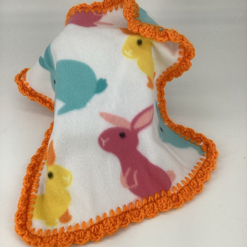 Fleece Lovey bunny w/ orange crochet