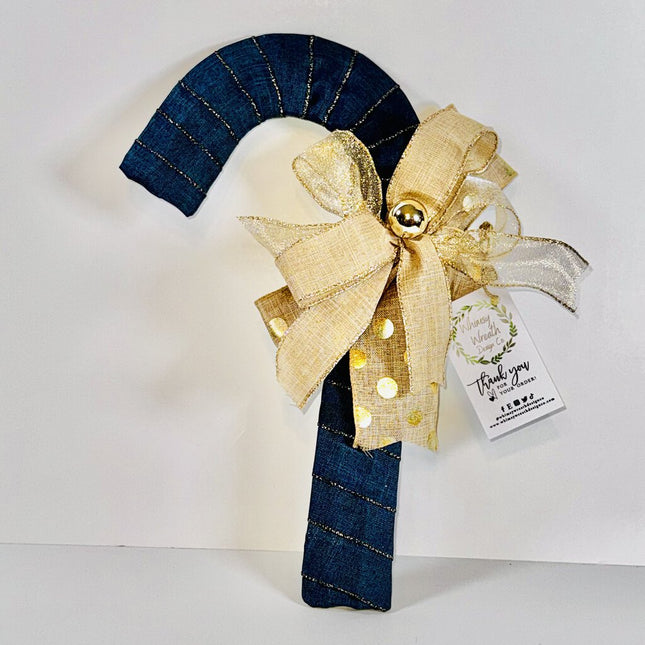Blue & Gold Dot Small Candy Cane Decor