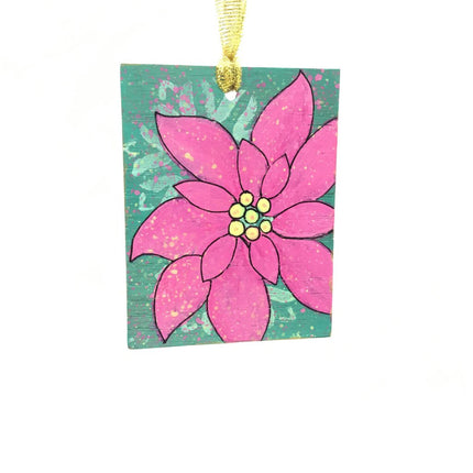 Pink Poinsettia Ornament- Rectangle (4)