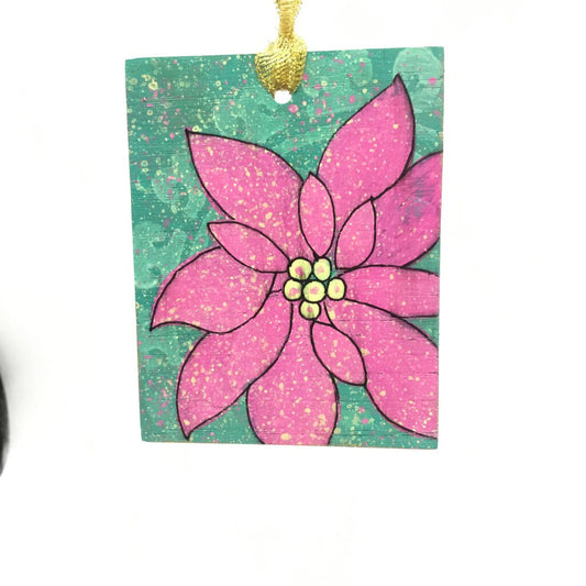 Pink Poinsettia Ornament- Rectangle (5)