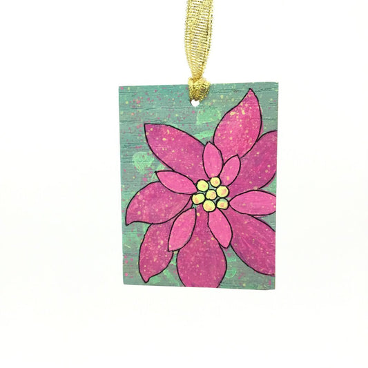 Pink Poinsettia Ornament- Rectangle (6)