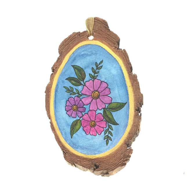 Floral Wood Slice Ornament Lg (1)