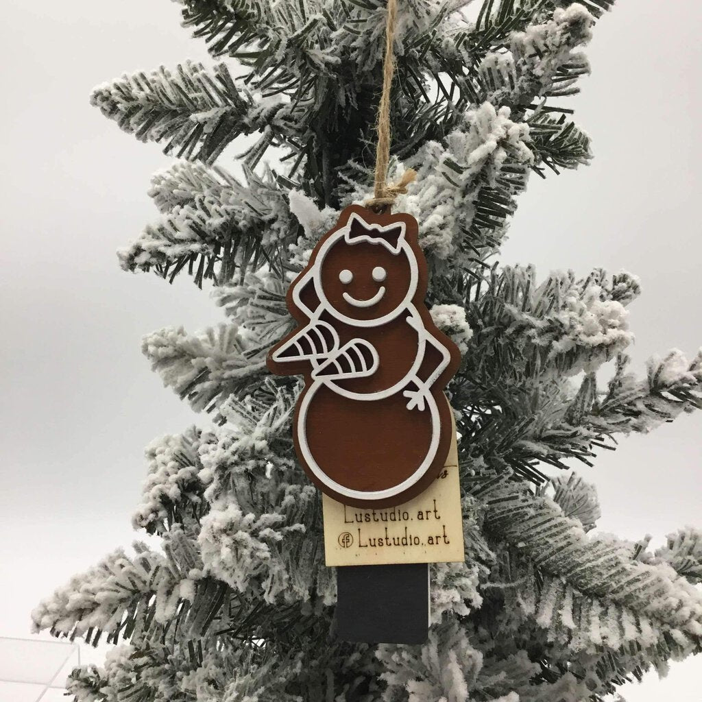 Ornament - Naughty Gingerbread Happy SnowWoman