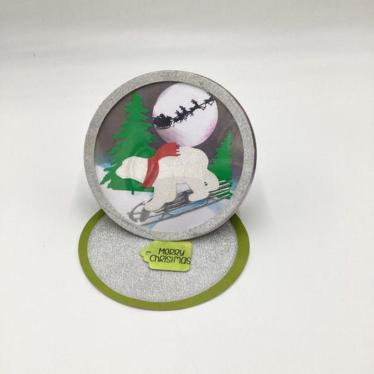 Snow Globe Easel Card/ Polar Bear Passing Santa