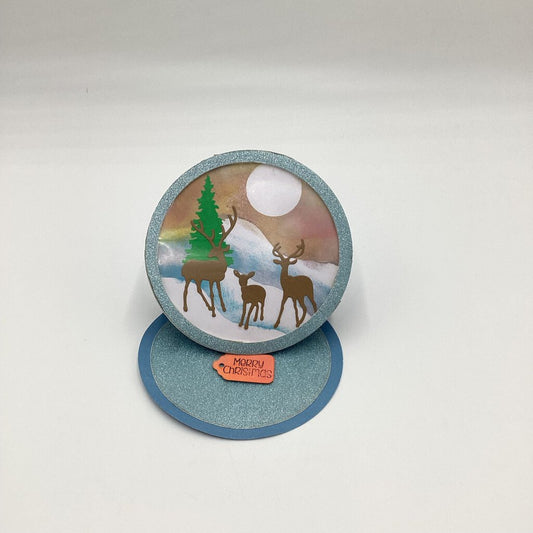 Snow Globe Easel Card /Deer Fsmolu at Dusk