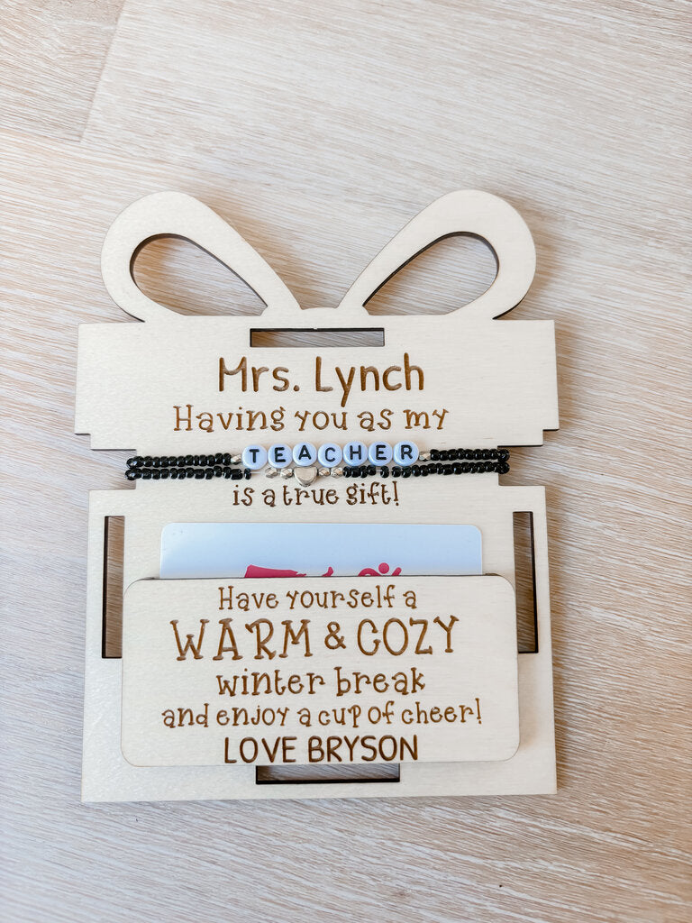 Personalized Teacher Blanket Tag With Bracelets and Gift Card Holder