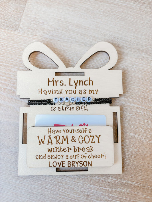 Personalized Teacher Blanket Tag With Bracelets and Gift Card Holder