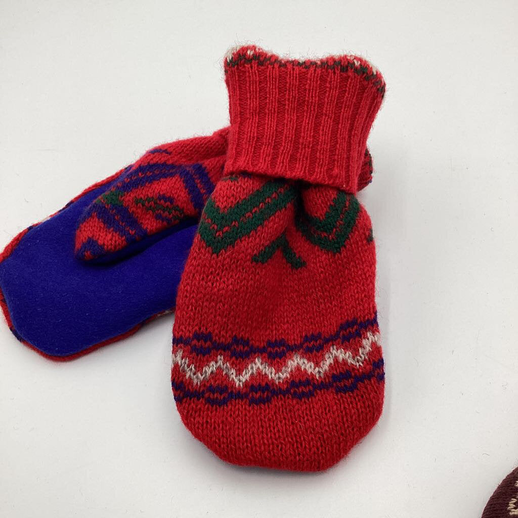 Sweater Mitten 100% Wool Outer Red/Blue - Mens